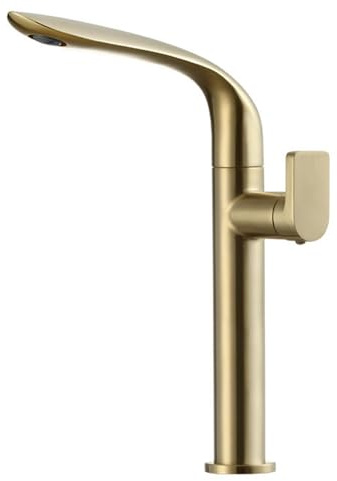 BiaoTeng Mitigeur Salle de Bain Robinet Lavabo Haut Monocommande Rotation 360° Chaud et Froid Robinet pour Vasque à Poser Salle de Bain Or Brossé