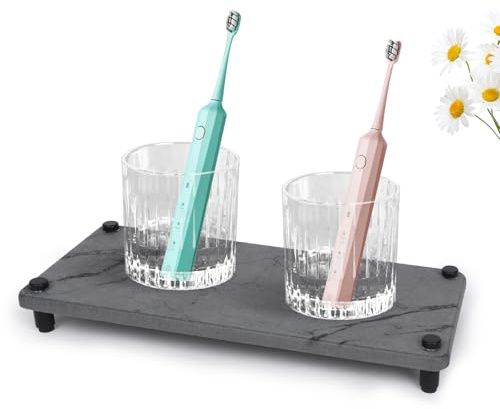Generisch Wasserabsorbierendes Steintablett Spüle Organizer Grau Marmor Spülutensilien Aufbewahrung Anwendbar auf Schwammbürste Seife Shampoo Lotionen, Schnelltrocknend Küchen Badezimmer Organizer