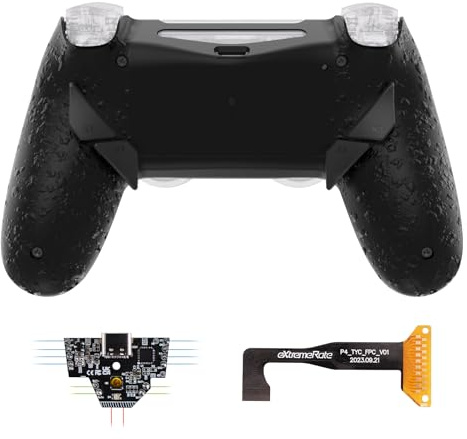 eXtremeRate Dawn Type-C Remap Kit für ps4 Slim Pro Controller, 6 Mapping Profile/Ergonomic Rückgehäuse Case/4 Back Paddles Umbau Upgrade Set für ps4 Controller JDM-040/050/055–Texturiert Schwarz