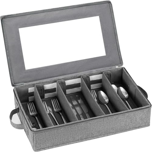 UCK-KIT Cubiertos de Almacenamiento, Durable 5 Compartimentos de Plata Caja de Almacenamiento con Tapa extraíble y fácil de Llevar Asas Protege y Organiza los Cubiertos