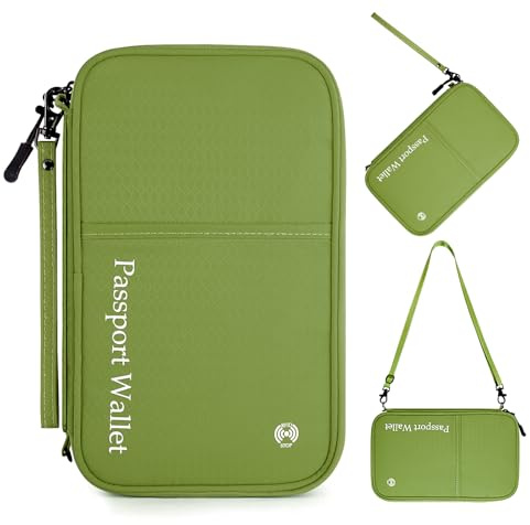 Dizdvizd Reisepass Tasche, Familie Reisepass Organizer mit RFID Blocker, Reisedokumententasche für Damen und Herren, Reisepasshülle Ausweistasche für Kreditkarten, Bordkarten, Fahrkarten, Grün