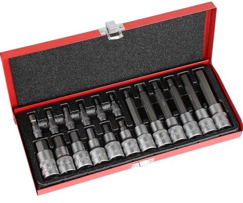 EFUTURETIME Juego de llaves de 18 piezas H6-H14 de 1/2 pulgadas (55 mm de largo), H5-H12 (100 mm largo) y 1/4 H3-H8 Salida hexagonal Tuerca Metal Caja