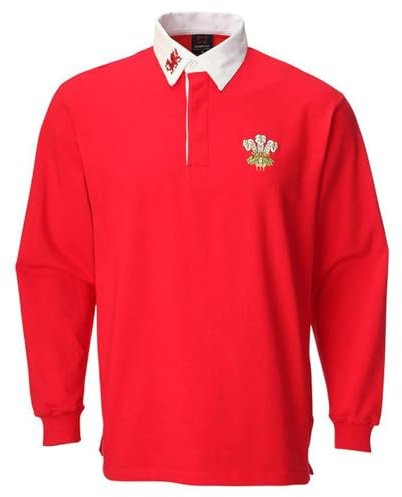 Manav Adult Traditional Long Sleeve Welsh Wales Rugby Shirt Sports Jersey Breathable Durable Top Long Full Sleeve for Boys Men Red