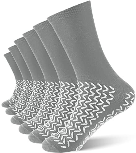 Taiyin 6 Pair Double Sided Tread Non Slip Socks Safety Soft Grippy Sock Slip Stopping Safety Fall Prevention for Women Men Bariatric (Gray,XXX-Large)