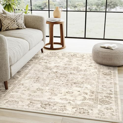 HUGEAR Vintage Tappeto 120x170cm Beige Antiscivolo Lavabile In Lavatrice Salotto Camera Da Pranzo Sedia Ufficio Tappeti Grandi Rug Esterno Pelo Corto Carpet