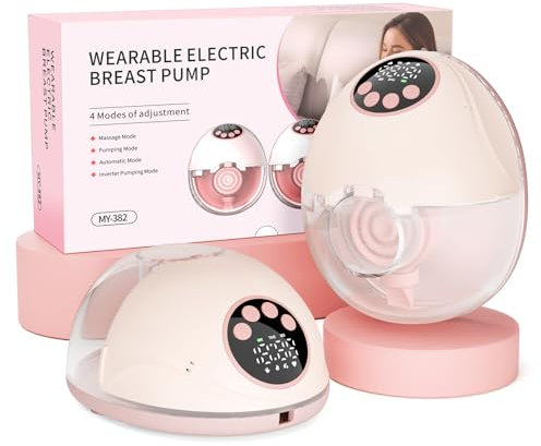 Wagxoey Milchpumpe Elektrisch, Elektrische Milchpumpe Handsfree 4 Modi 12 Stufen mit 17/19/21 mm komfortabler Flansch, Schmerzfrei Leise Rosa (2 Stück)