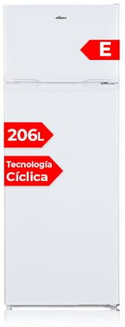 NILSON Frigorífico 2 Puertas Blanco NF145500E. Capacidad 206 Litros, Puerta Reversible, Bajo Nivel Sonoro, Eficiencia Energética Clase E