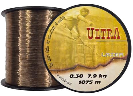 LAZER LINE ULTRA Carp Monofil Angelschnur 1075m DIA 0,30mm Test 7,9kg Karpfenangeln Schnur - Karpfen Angeln - Grundangeln - Monofilament Angelsehne - Nylonfaden Vorfach – Vorfachschnur - Method Feeder