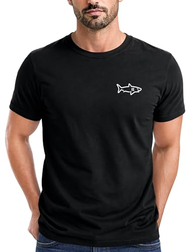 Neverless® Herren T-Shirt mit Hai Print - Kurzarm Shirt mit dezentem Shark Logo auf der Brust – Baumwolle – Maritimer Sommer-Look