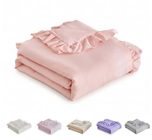 Ruffled Toddler Blanket Ruffle Comforter for Baby Toddler Girls, Soft Cozy Cute Quilted Blanket Breathable Microfiber Comfortable Down Alternative Small Size Quilt with Ruffle - 39x 47 Light Pink