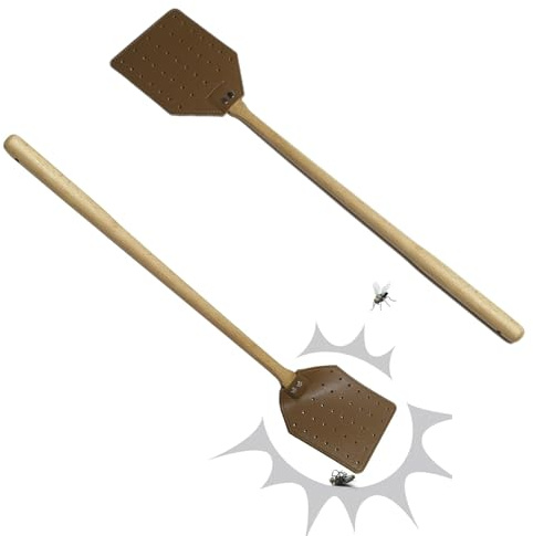 2 Stück Fliegenklatsche Leder, Manuell Fliegenklatsche Stabils Mit Langem Holzgriff, Hochleistungs Fliegenfänger Für Drinnen Und Draußen, Fly Swatter Für Spinnen, Fliegen, Bienens, Mückens