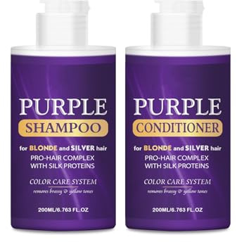 Set shampoo e balsamo viola, shampoo e balsamo tonificanti viola per capelli biondi, decolorati, argento, grigi, capelli trattati colorati, rimuove i toni gialli e ottone, migliora la morbidezza e la