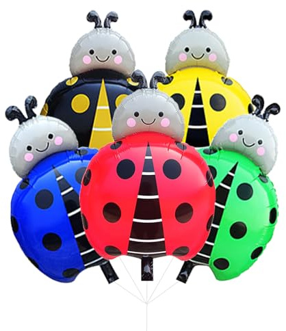 Gleemix 5 Stück Marienkäfer Deko Folienballon, 70x47 cm Marienkäfer Luftballons, XXL Ballons Ladybug, Ladybug Geburtstag Deko für Junge und Mädchen