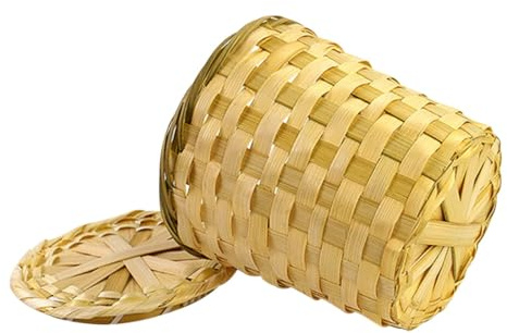 WEKAMOS Cesta Tejida De Bambú Natural Pequeña Con Tapa, Cesta Redonda Versátil Para Almacenamiento En Cocina y Escritorio, Cubo Multiusos Decorativo Para Hogar, 18x15x17 Cm