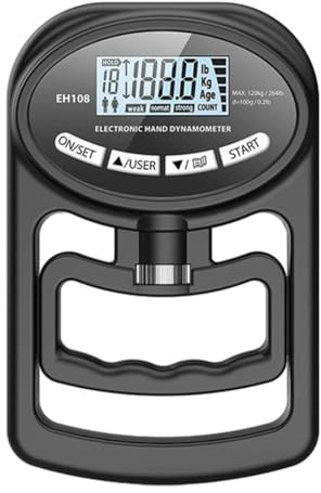 Medidor de Fuerza Digital, Probador de fuerza de agarre, dinamómetro Digital de mano, medidor de fuerza de agarre, pantalla LCD USB, agarre de mano for entrenamiento de potencia, 265Lbs/120Kg(Nero)