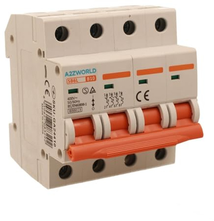 Leitungsschutzschalter, dreiphasig, 4P 10A B10, Kurve B 6kA, 4 Module DIN 380V AC, zertifiziert IEC60898-1, Serie SB6L