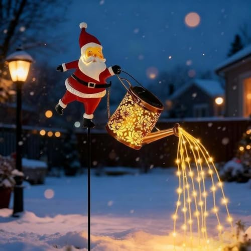 EagerMinds Solar Weihnachtsmann Mit GießKanne, Solar Giesskanne FüR AußEn, IP65 GießKanne Weihnachten, LED Solars Weihnachtsmann GießKannes Lichterkette, Outdoor Christmas Decorations (A)