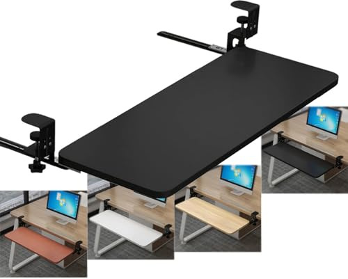 Ergonomisk tangentbordsbricka 65 x 25 cm, justerbar underskrivbord utskjutningsplattform med C-klämma, platsbesparande design för enkel åtkomst, svart, passar 52–75 cm skrivbord