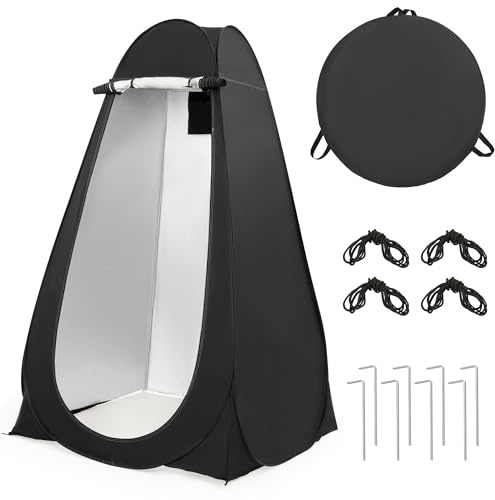 ROPODA Pop Up Toilet Tent, 210T Polyester Portable Camping Shower Tent with Carrying Bag, UV Protection, Water-resistant, Pop Up Changing Tent for Beach, Picnic, Fishing, Hiking, 190 cm, Black