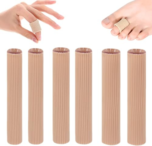 MUNZE Zehenschutz, 6 Stück Silikon Schneidbare Zehenkissen Tube Hautfarben, 10Cm Lang, Breite 1.5Cm, 2Cm Und 2.5Cm, Gel-Zehenpolster Schlauchbandage Gegen Blasen Und Schwielen