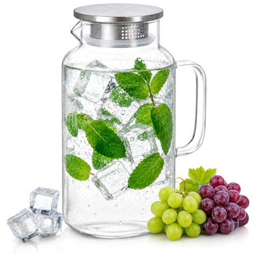 Jarra de Agua Cristal 1,5L con Tapa de Acero Inoxidable. Jarra de Vidrio Borosilicato Resistente al Calor, Botella Cristal Reutilizable, Vida Saludable. (1,5 Litros)
