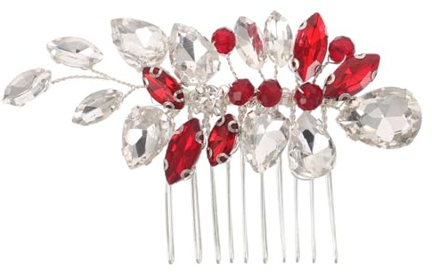 COMPUKAS Vintage Strass Haarkamm Rot aus Metall mit Eingebetteten Kristallen Sicherer Kamm für Brautfrisuren und Abschlussball Eleganter Haarschmuck für Mädchen und Frauen