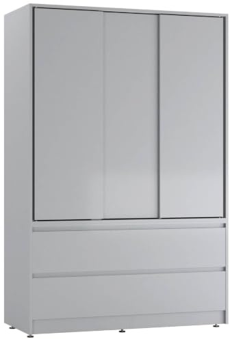 URBNLIVING 180cm 3 Sliding Door Wardrobe with 4 Drawers | Space-saving sliding doors, metal hanging rail, MDF/Chipboard construction, flat pack