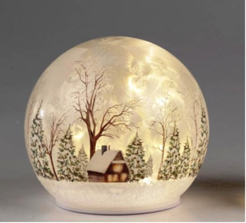 formano Dekokugel aus Glas mit LED + Timer Winterland Weihnachten 12 cm | Mit Timer-Funktion, Geeiste Optik, Batteriebetrieben (3x AA), Tischdekoration, Aufgedrucktes Motiv