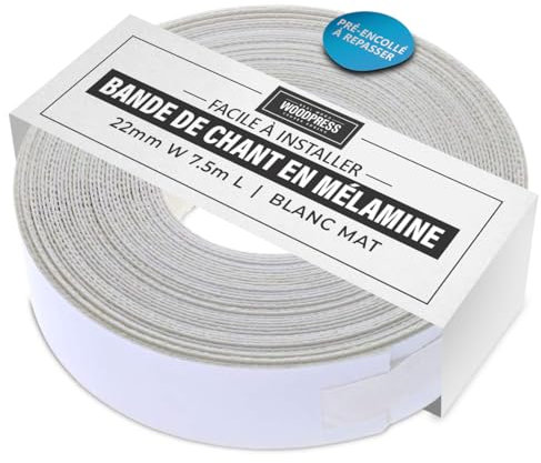 WoodPress® 22mm Matt White Melamine Edging, Pre-Glued Veneer Tape – 7.5m Roll - Iron-On for Easy DIY Application – Will Cover the Edge of a Standard MDF Panel