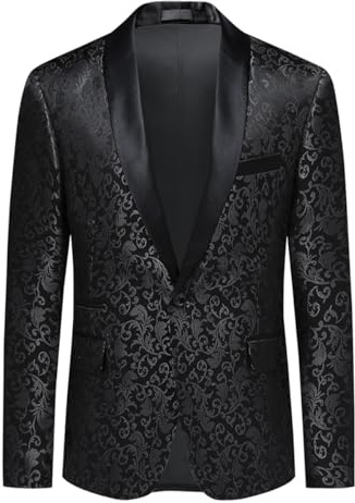 Allthemen Men's Casual Blazer Slim Fit Paisley Floral Jacquard Suit Jackets Stylish Coats Chic Jackets, Black, M