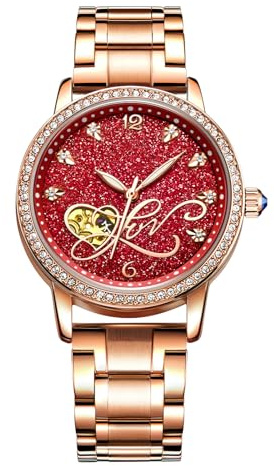 RORIOS Montre Mécanique Automatique Femme Lumineuses Montre Brillant Ciel étoilé Dial Acier Inoxydable Cadran en Diamant Simulé Bracelet Dames Montres