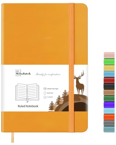 Wiisdatek Linjerad journal anteckningsbok – linjerad anteckningsbok med 100 GSM premium tjockt papper, fin innerficka, inbunden anteckningsbok för journalskrivning, 12 cm x 20 cm (gul)