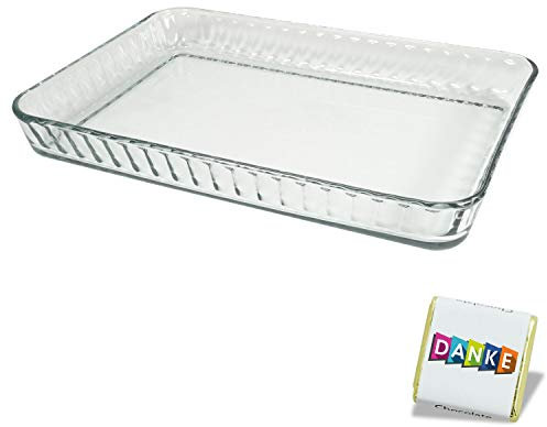 PASABAHCE Auflaufform Eckig Groß, Glas Backform Set, Borcam Lasagne Auflaufform, Springform aus Glas, Auflaufformen im Set OVAL/RUND/ECKIG (ECKIG GROß)