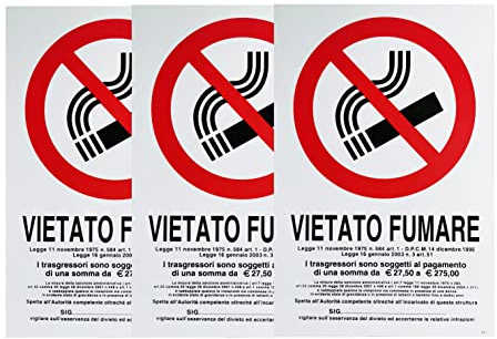 Segnaletica con Nastro Adesivo Cartello Vietato Fumare 20 x 30cm, per Negozi, Magazzini, Bar -3pezzi (1pack)