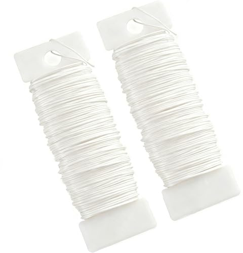 2 Pack White Florist Wire for Wreath Making, 22 Gauge White Floristry Wreath Wire Christmas Floral Binding Wires Flexible Paddle Crafting Wires for Wreaths Making Garden Flower Arrangements Craft