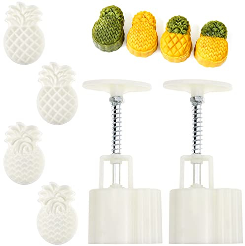 2 Set Pineapple Plastic Mooncake Mold Lotus Stamp Hand Press Moon Cake Mould Cookie Cutter Bakeware Tools