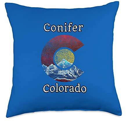 Conifer Colorado Flag Styled Mountain Throw Pillow