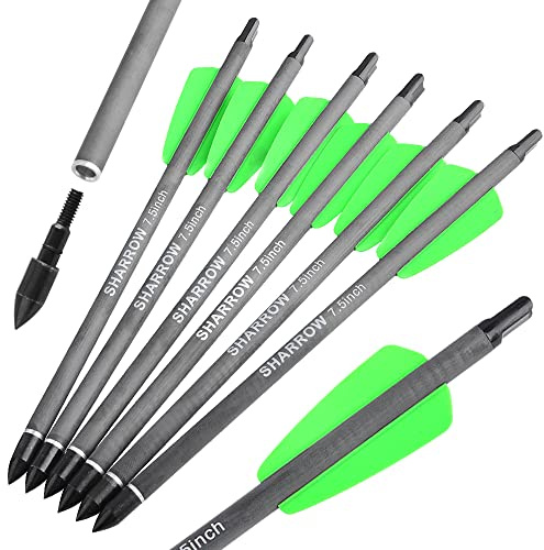 surwolf 12 Stück Bogenschießen Carbon Armbrustbolzen Pistole Armbrustpfeil, Carbon Armbrustbolzen 7,5 & 15 Carbonpfeil, 2 Pfeilflügel Bogenschießen Jagd (15”)