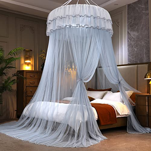 GroßE Romantische Moskitonetz Doppelbett 1.2M Kuppel, Prinzessin Spitze Bett Baldachin Kostenlose Installation Zum Single Zu King Size Betten Schlafzimmer Dekorative,Grau