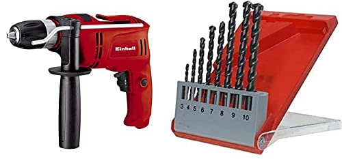 Einhell Tc-Id 650 E Trapano A Percussione 230-240 V, 650 W, Rosso, ‎27 x 23 x 6 cm & kwb Set di trapano in pietra KWB, 8 pezzi (set di trapano per tornitura e trapani di impatto)