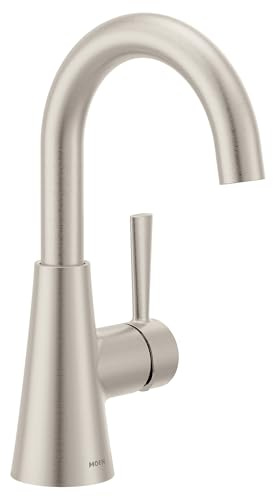 Moen Ronan Spot Resist Brushed Nickel One-Handle Single Hole Modern Bathroom Sink Faucet with Optional Deckplate and Spring Loaded Drain Assembly, 84021SRN