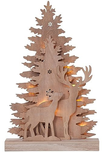 EGLO LED Weihnachtsdeko, Weihnachts-Silhouette Wald aus Holz mit Hirsch und Reh, Winterlandschaft in Natur mit batteriebetriebener Beleuchtung, warmweiß, 28 x 44 cm