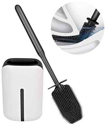 Glowbal Toilettenbürste, Klobürste Silikon mit Behälter, WC bürste für Badezimmer und Gäste-WC, Silikonbürstenkopf zum schnell die Toilette sauber (Schwarz)