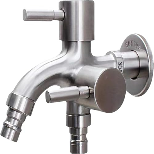 HEZHU 1/2 Zoll Premium Doppel Wasserhahn Universal Doppel Auslaufhahn Doppelventil Schlauchanschlüsse Doppelwasserhahn Kugelhahn für Garten, Waschmaschine, Regentonne, mit 1/2 Anschluss Ausgängen (M)