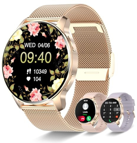 Smartwatch Donna Chiamata e Risposta,Orologio Smart Watch con Cronometro Contapassi Cardiofrequenzimetro Pressione Sanguigna SpO2 Sonno,20 Sportivo Orologio Fitness Tracker Watch per Android iOS