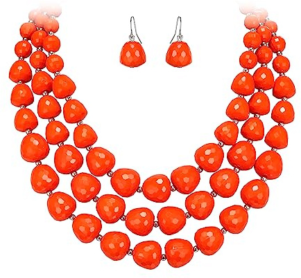 EVER FAITH Böhmische Mehrschichtige Halskette Ohrringe Set Statement Beaded Chunky Kragen Bib Schmuckset für Damen