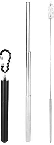 Paille R¨¦utilisable T¨¦lescopique Portative D'acier Inoxydable avec la Brosse de Nettoyage pour la Paille R¨¦utilisable de Paille R¨¦tractable de th¨¦ de Lait de caf¨¦ (Noir)