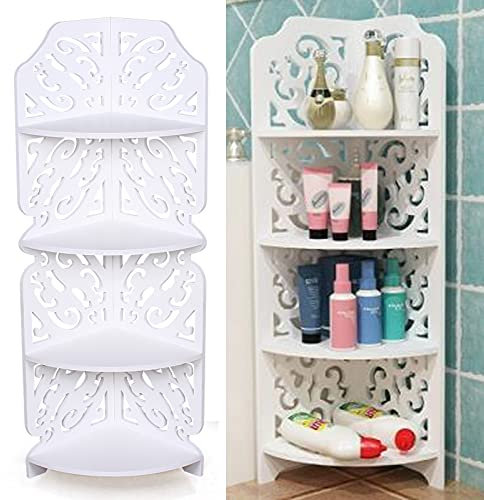 DSYOGX 4 Tier Eckregal, Badezimmer Mit 4 Ablagen, Küchenregal Klein Lagerregal Duschregal Stehend Dusch-Eckregal Stehendes, Weiß
