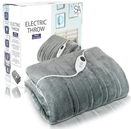 SA Products Heated Throw Blanket | Electric Blanket with Controller | Single, Machine Washable | 9 Heat Settings (130X160cm)