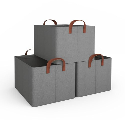 iEGrow Aufbewahrungsbox, 3er Set, faltbare Stoffbox mit Griffen, Aufbewahrung für Kleidung, 41 x 32 x 23 cm, Oxford, geeignet für Wohnzimmer, Schlafzimmer, Aufbewahrung von Badartikeln (Grau)